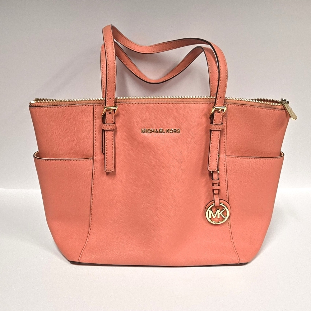 Michael Kors Charlotte Large Tote Handbag Coral Salmon